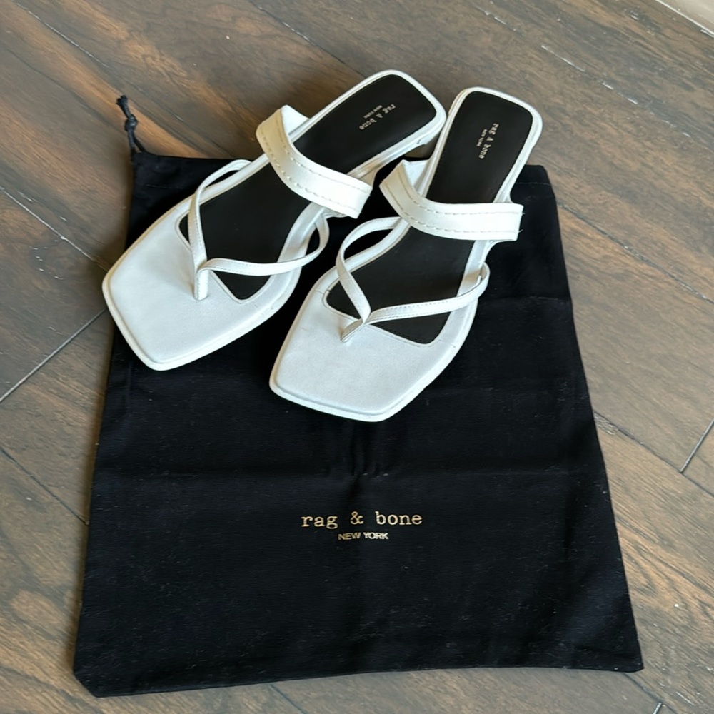 Rag and Bone Women's White Colt Mid-Heel Square-toe Slide Sandals Size 41